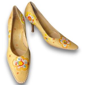 Vittorio Piani Hand Painted Leather Pumps Made Italy EU 38 Pointed Toe Art Shoe